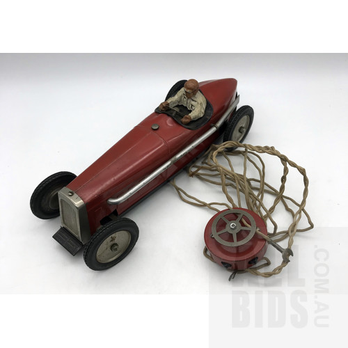 Vintage Tin Pull Around Race Car - Red