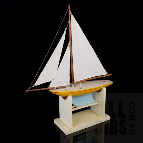 Vintage Hand Crafted Solid Wood Yellow Pond Yacht with Stand