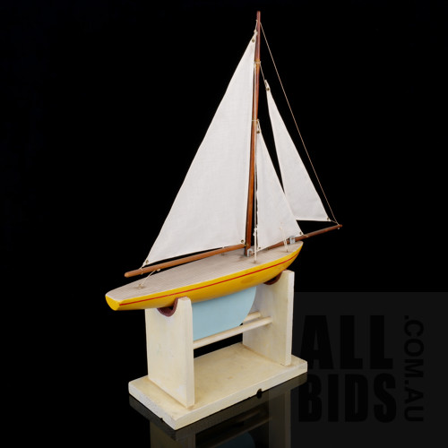 Vintage Hand Crafted Solid Wood Yellow Pond Yacht with Stand