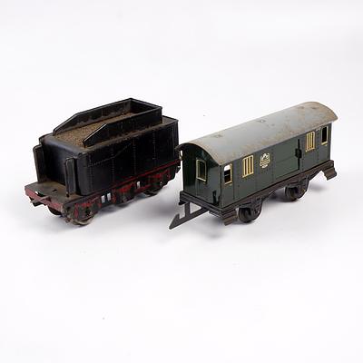 Two Vintage O Scale Model Carriages,  Passenger Car and Coal Car