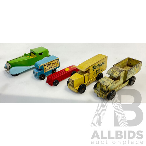 Selection of Vintage Toys Including Toycraft Race Car With the Herald Atomic Age Industrial Exhibition 1948 Sticker