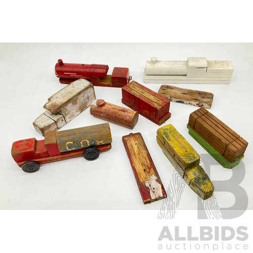 Selection of Vintage Wooden Toy Parts Possibly Toycraft