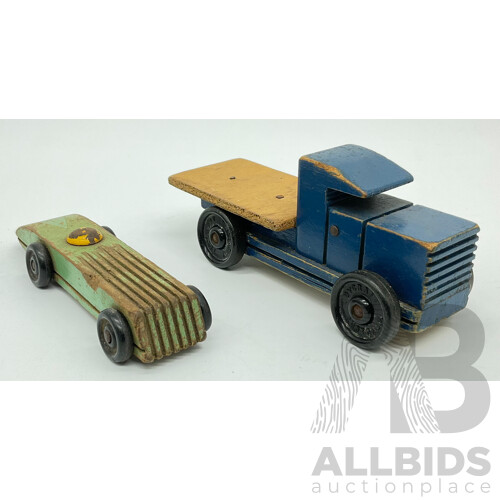 Vintage Wooden Toy Truck and Race Car Both Toycraft