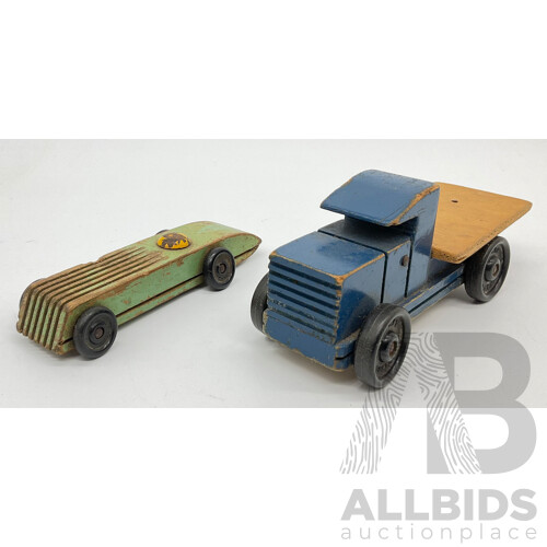 Vintage Wooden Toy Truck and Race Car Both Toycraft