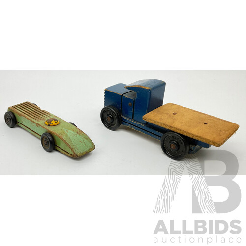 Vintage Wooden Toy Truck and Race Car Both Toycraft