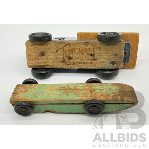 Vintage Wooden Toy Truck and Race Car Both Toycraft