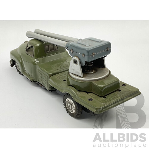 Vintage Linemar Toys Military Vehicle With Flywheel Drive Motor and Battery Operated Turret Made in Japan