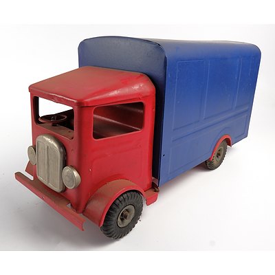 Vintage Triang England Tin Delivery Lorry - Blue and Red