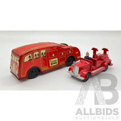 Vintage Diecast Early Twentieth Centuary Fire Engine and Pressed Steel Fire Engine, Both Made in England