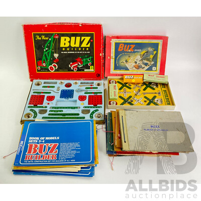 Vintage Buz Builder Sets One and Three with Seven Albums of Models and Six Books of Models 1-4