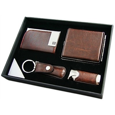 Gentleman's 4 Piece Leather Cased Gift Sets - Lot Of Five