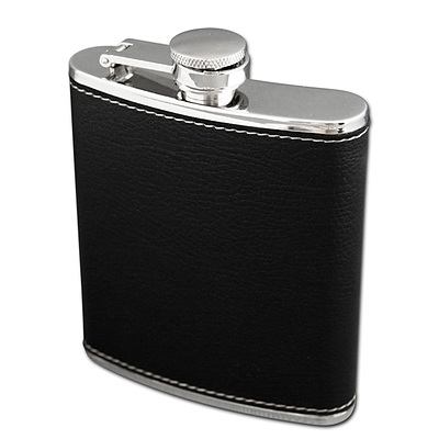 Gentleman's 5 Piece Leather Cased Hip Flask, Shot Glass And Key Holder Set  - Lot Of Five
