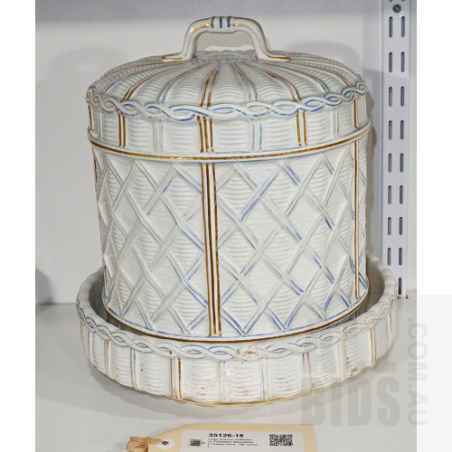 Large Victorian Staffordshire 'Pearlware' Basketweave Cheese Dome, 19th Century