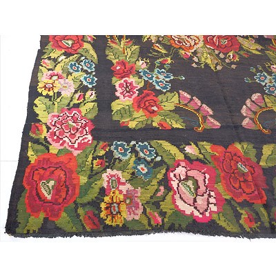 Vintage Caucasian Karabagh Rose Design Hand Woven Kilim