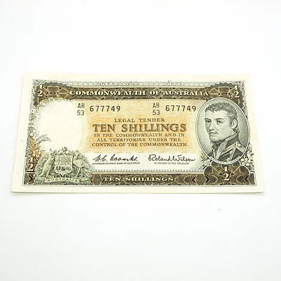 Commonwealth of Australia Coombs / Wilson Ten Shilling Note, AH53 677749