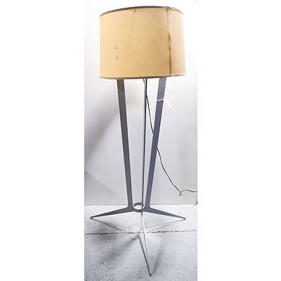 Contemporary Brushed Steel Tripod Floor Lamp with Shade