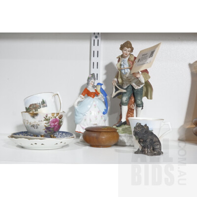Assorted Vintage Porcelain and Collectibles including Kato Kogei Figurine and Souvenir Cups