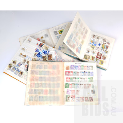Four Stamps Albums Containing Stamps From New Zealand, Australia, England, Romania and More