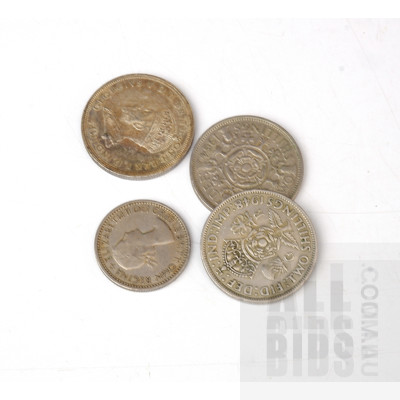 1927 Parliament House Florin, 1953 One Shilling, 1948 Two Shilling and 1964 Two Shilling