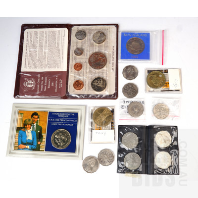 1981 New Zealnd Seven Coin Album, 1981 Royal Marriage Crown, 1982 Commonwealth Games 50c Coins, 1988 $5 Medallions and More