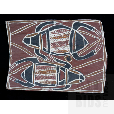 Vintage Indigenous Painting on Bark by Bob Bulinyarra of the Wulaki Clan