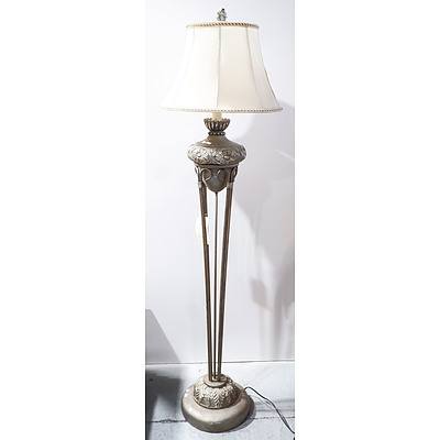 Decorative Antique Style Wrought Iron and Plaster Floor Lamp with Shade