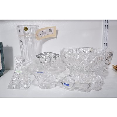Waterford Marquis Crystal Bowl and Dish, Galway Perfume Bottle and Footed Bowl, Cristal D'Arques Vase and Royal Brierley Bud Vase