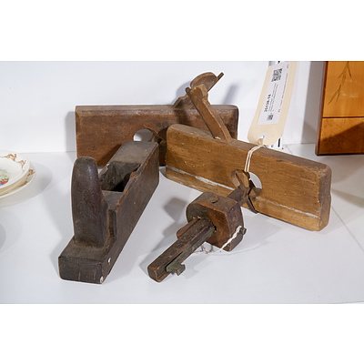 Three Vintage  Wooden Hand Planes and a Marking Gauge