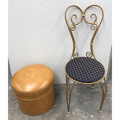 Retro Foot Stool With Wrought Iron Side Chair