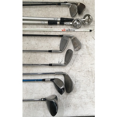 Assorted Lot Of Golf Clubs And Accessories