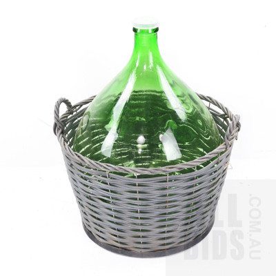 Large Vintage Glass Wine Flagon with Faux Cane Surround