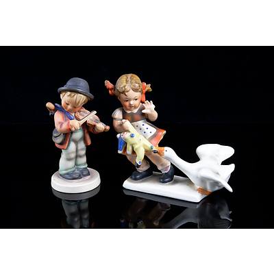 Two Vintage Hummel Figurines - Violin Player and Girl with Goose (2)