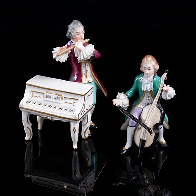Two Antique German Dresden Musical Themed Figurines