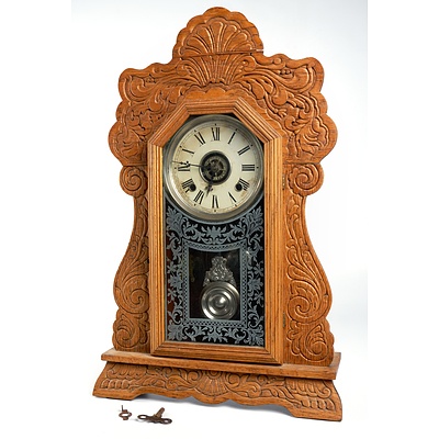 Antique Ansonia Clock Co Oak Cased Mantle Clock