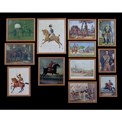Twelve Wooden Framed Christmas Card Prints of Uniformed Soldiers 1790-1800