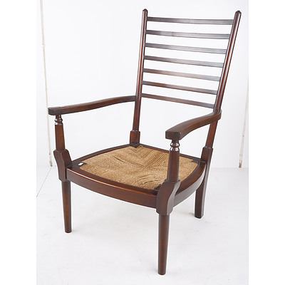 Antique Mahogany Crinoline Ladderback Chair with Rattan Seat