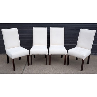 Set of Four Cream Suede Upholstered High Back Dining Chairs