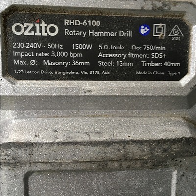 Ozito 1500W Rotary Hammer Drill With Attachments (RHD-6100)
