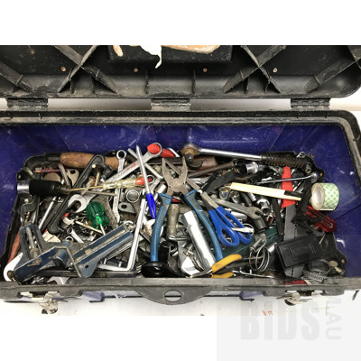 Toolbox With Assorted Hand Tools And Alec Battery Charger