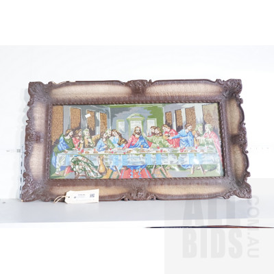 Vintage Hand Woven Tapestry Depicting 'The Last Supper of Christ' With Ornate Classical Style Frame