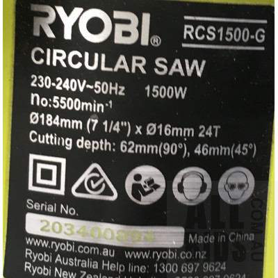 Ryobi RCS1500-G Circular Saw, Ryobi B-7075 75mm Belt Sander And Assorted Blades