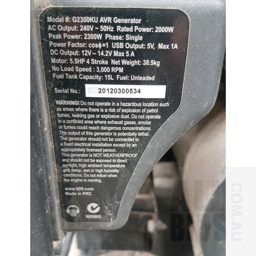 909 2300w 4 Stroke Petrol Generator - For Parts Or Repair Only 