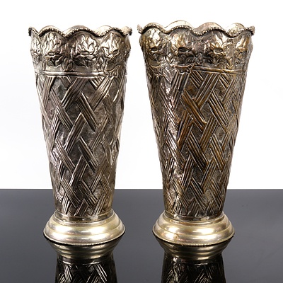 Pair of Large Silver Plate Pedestal Vases