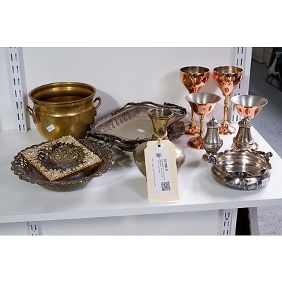 Assorted Brass, Copper and Silverplate Wares including Knickerbocker