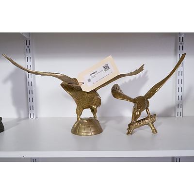 Two Large Cast Brass Eagle Figurines