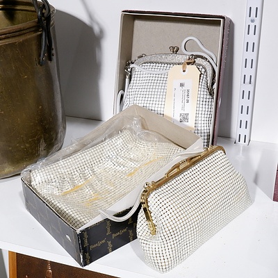 White Glomesh Handbag and Two Evening Bags - In Boxes