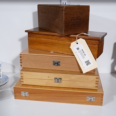 Three Vintage Timber Slide Boxes, Felt Lined Cedar Box and Vintage Aristo Cigar Box
