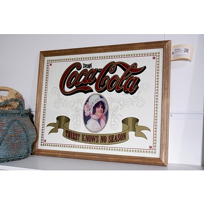 Vintage Timber Framed Coca Cola Printed Glass Wall Sign