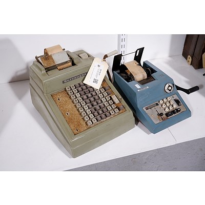 Two Vintage Adding Machines - Burroughs and Olivetti