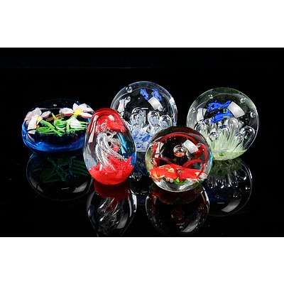Five Various Art Glass Paperweights